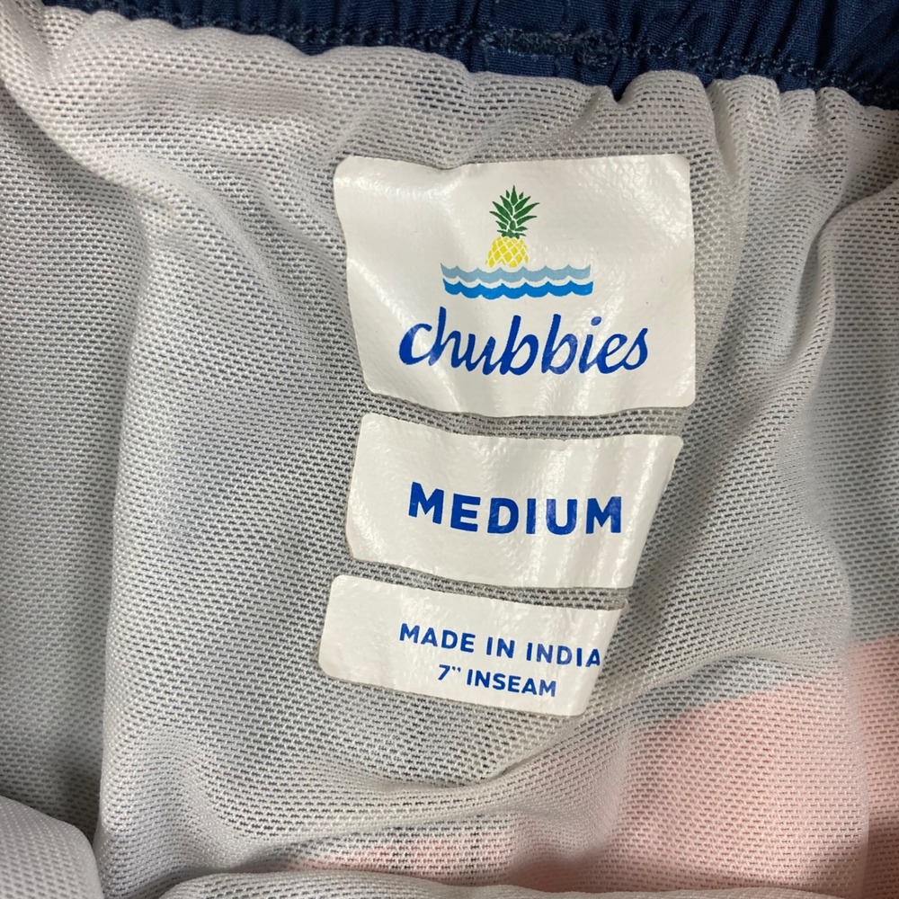 Chubbies Mens Rainbow Stripe Swim Trunks Navy Blue 7 Inch Inseam Medium - Picture 2 of 6